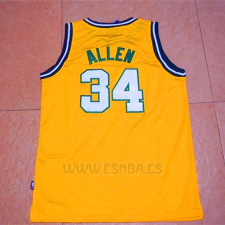 Camiseta Historic Seattle SuperSonics Ray Allen #34 Amarillo